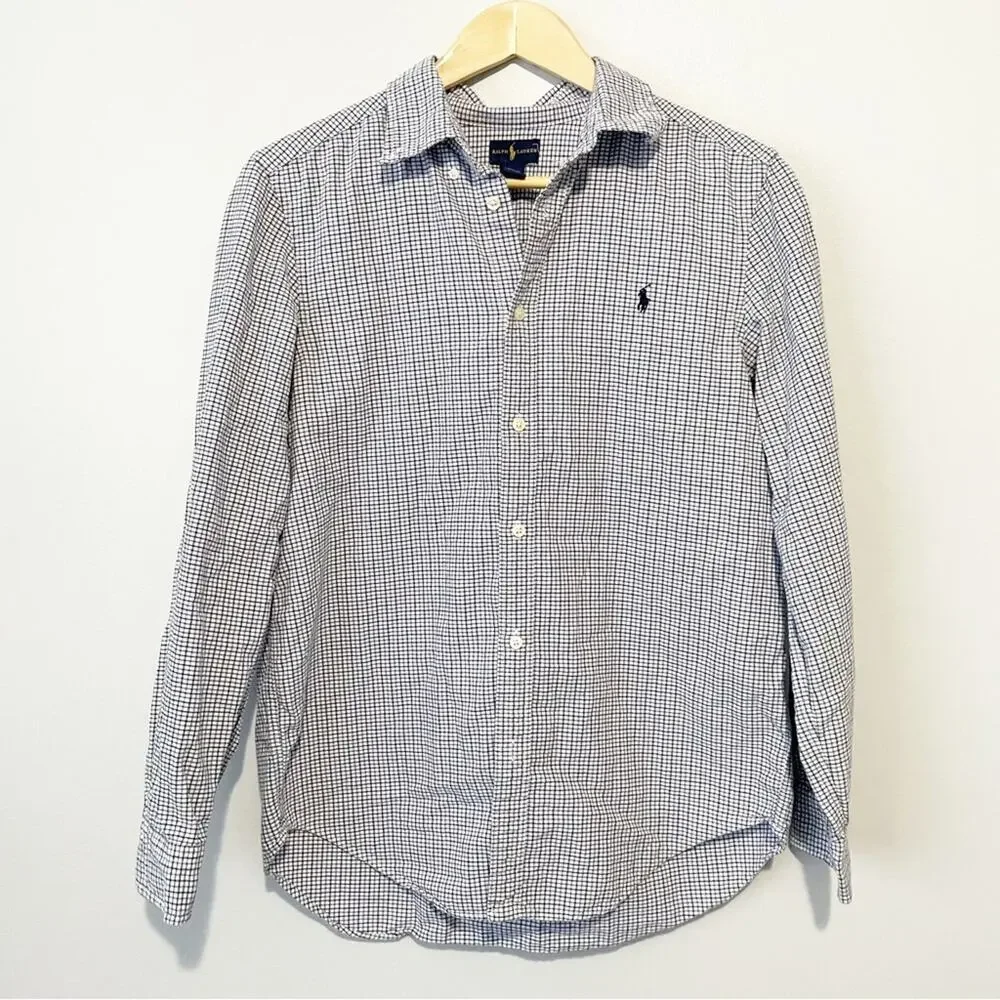 Ralph Lauren boys button down blue checkered plaid top size XL 18 20 cotton